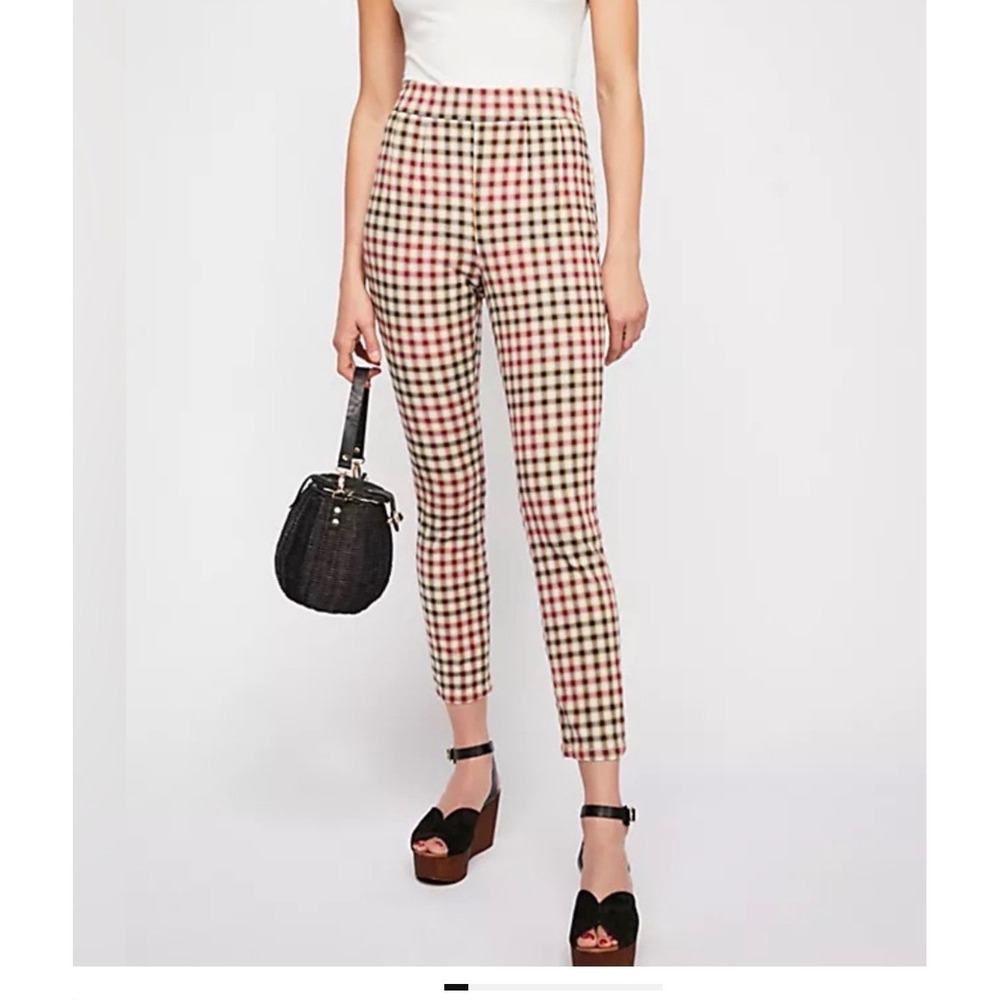 Free People Plaid High Rise Skinny Side Zip Pants Multi Color Size 31